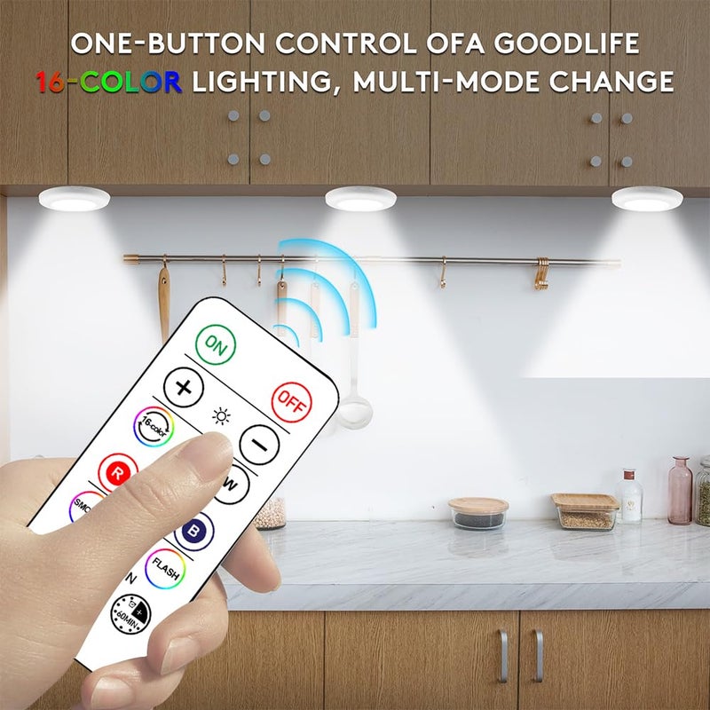 SIXDEFLY Wireless 16 Color Changing LED Puck Light 12 Pack LED Under Cabinet Lighting Closet Light Battery Powered Night Lights with Remote Control Dimmer & Timing Function - Image 2